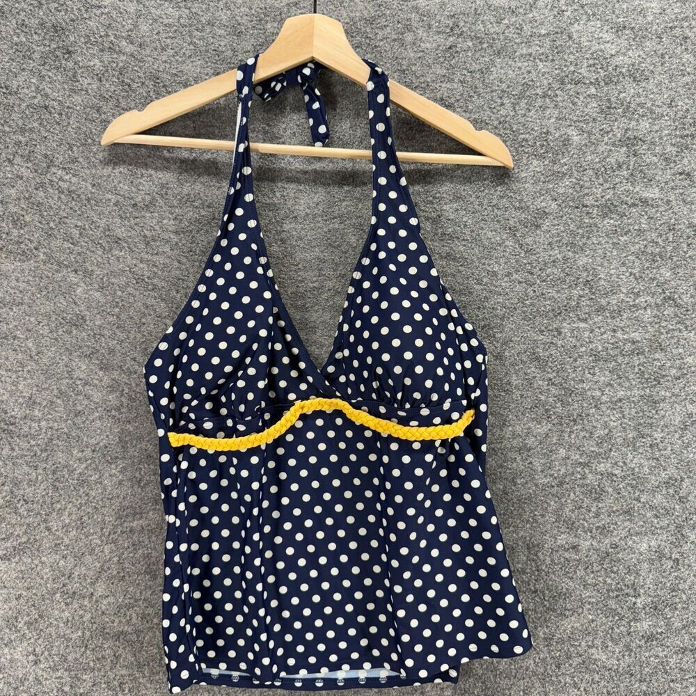 Aqua Couture Tankini Top Women 16 Blue Polka Dot Sleeveless Halter Neck Push Up